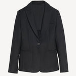 Front view of black blazer on white background, with no model shown.