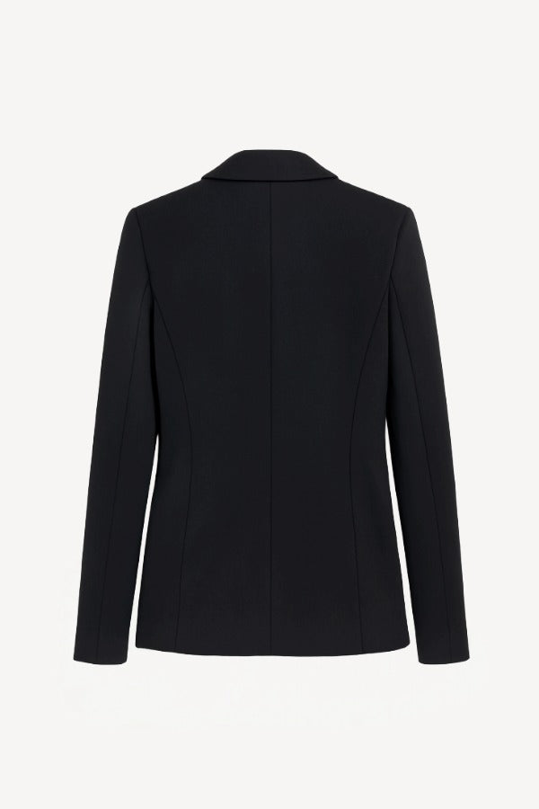 Back view of black the blazer on white background, with no model shown.