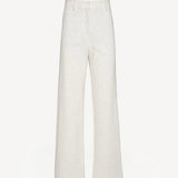 Front view of gris melange boot cut jersey pant on white background, with no model shown.
