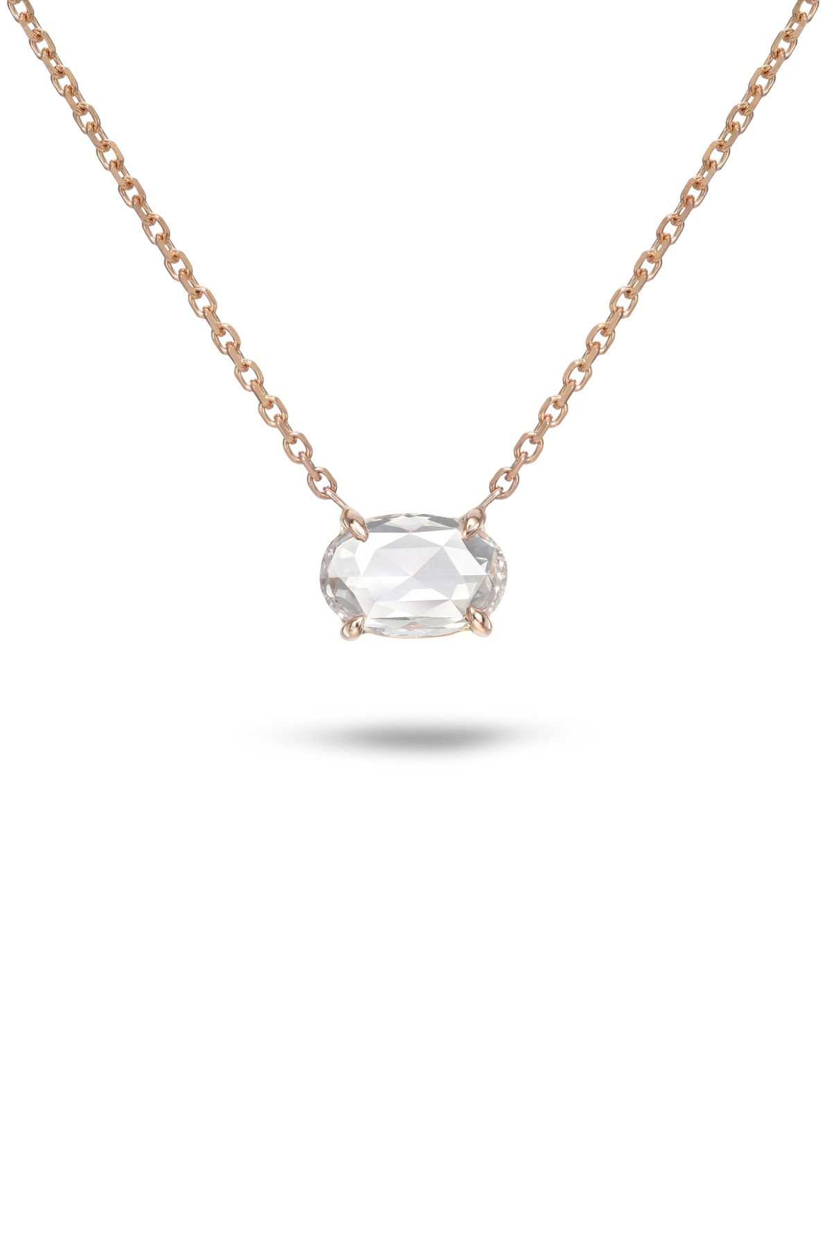 14K Rose Gold Oval Rose Cut Diamond Necklace