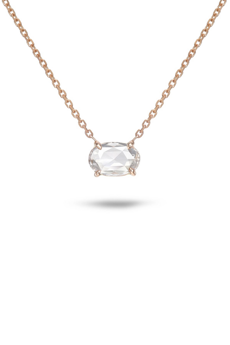 14K Rose Gold Oval Rose Cut Diamond Necklace