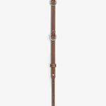 Open view of walnut clyde collar on white background, with no model shown.