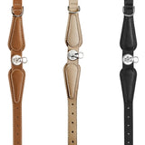 Open view of all three colors of the dorro collar: saddle, sand and black. On White background, with no model shown.