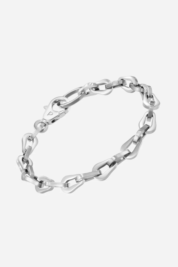 Front closed view of steel The Linque collar on white background, with no model shown.