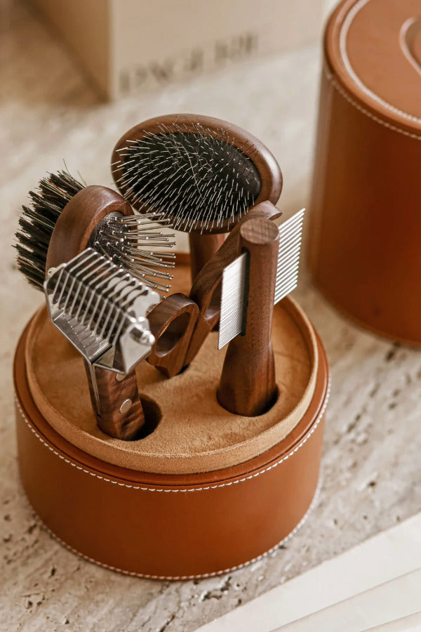 Overhead view of Pansage grooming kit on stone background, with no model shown