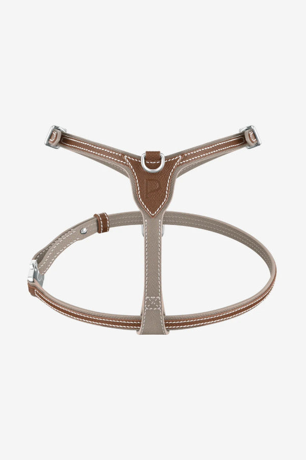 Front view of walnut petite harness on white background, with no model shown.