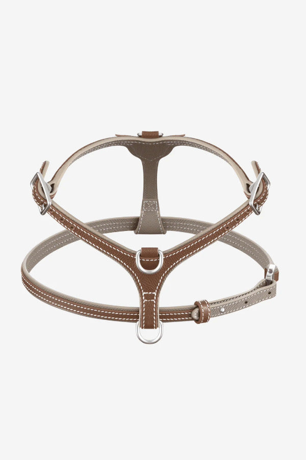 Back view of walnut petite harness on white background, with no model shown.