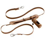 Side view of saddle tascher leash on white background, with no model shown.