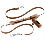 Side view of saddle tascher leash on white background, with no model shown.