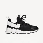 Right side view of black/white alf and canvas trek comet sneaker on white background, with no model shown.