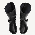 Overhead view of black kristen ankle boot on white background, with no model shown.