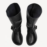 Overhead view of black kristen ankle boot on white background, with no model shown.