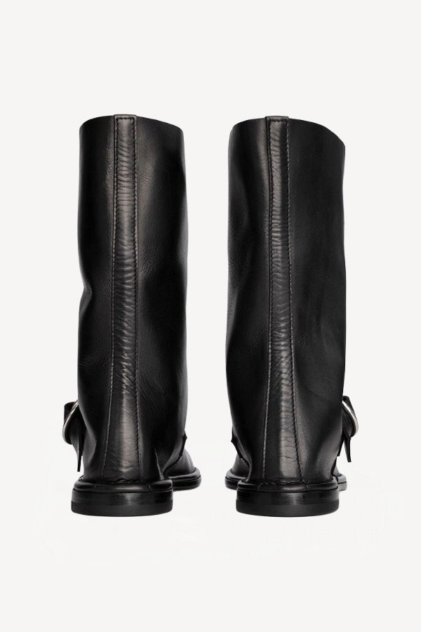 Back view of black kristen ankle boot on white background, with no model shown.