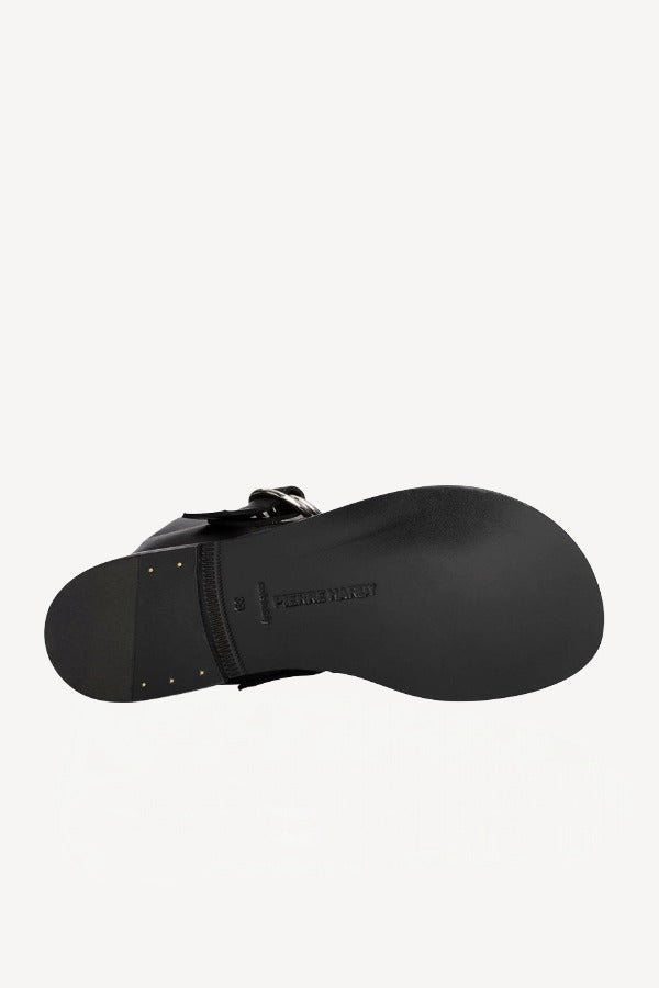 Sole view of black kristen ankle boot on white background, with no model shown.