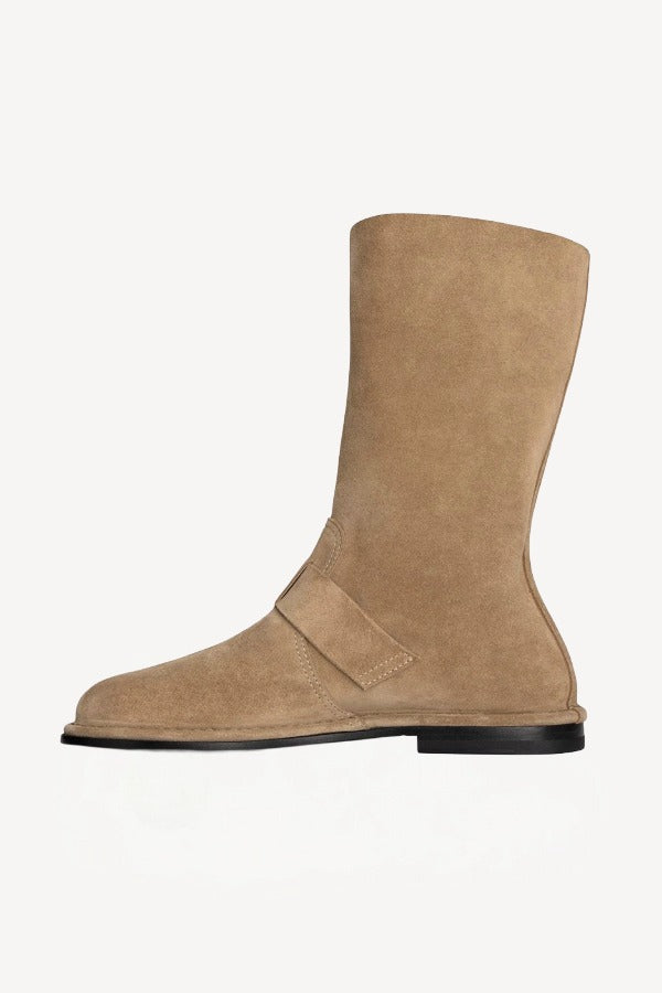 Left side view of san kristen ankle boot on white background, with no model shown