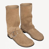 Front slanted view of sand kristen ankle boot on white background, with no model shown.