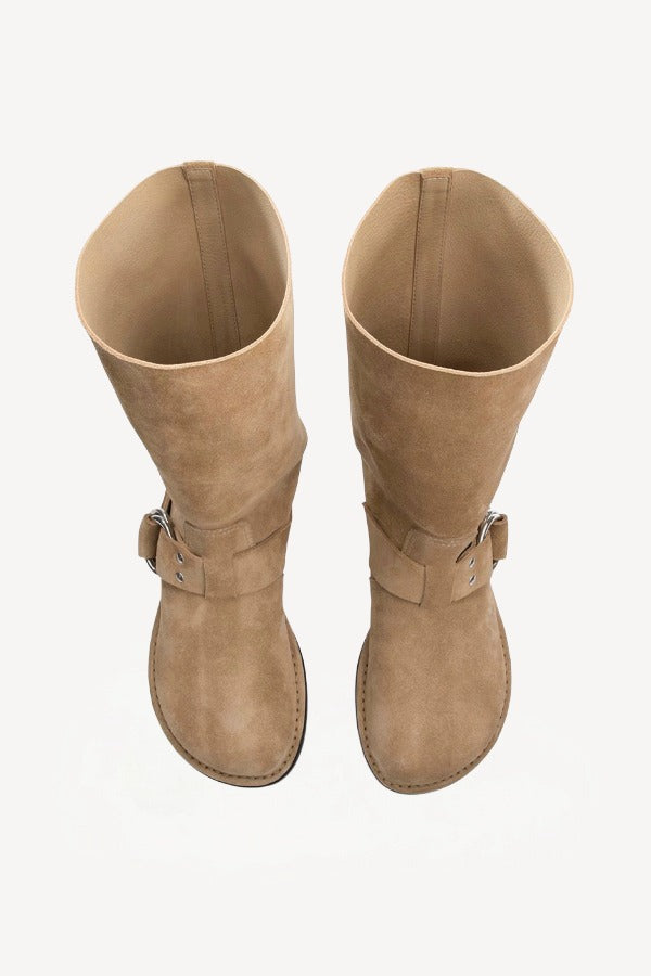 Overhead view of sand kristen ankle boot on white background, with no model shown.