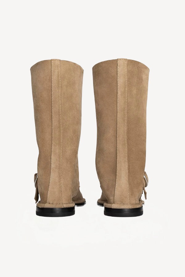 Back view of sand kristen ankle boot on white background, with no model shown.