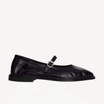Right side view of plum patent trish ballet flat on white background with no model shown.