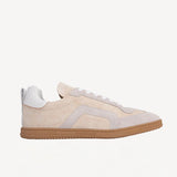 Right side view of multi-white suede calf start sneakers on white background, with no model shown.
