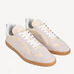 Front slanted view of multi-white suede calf start sneakers on white background, with. no model shown.
