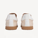Back view of multi-white suede calf start sneakers on white background, with no model shown.