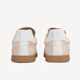 Back view of multi-white suede calf start sneakers on white background, with no model shown.
