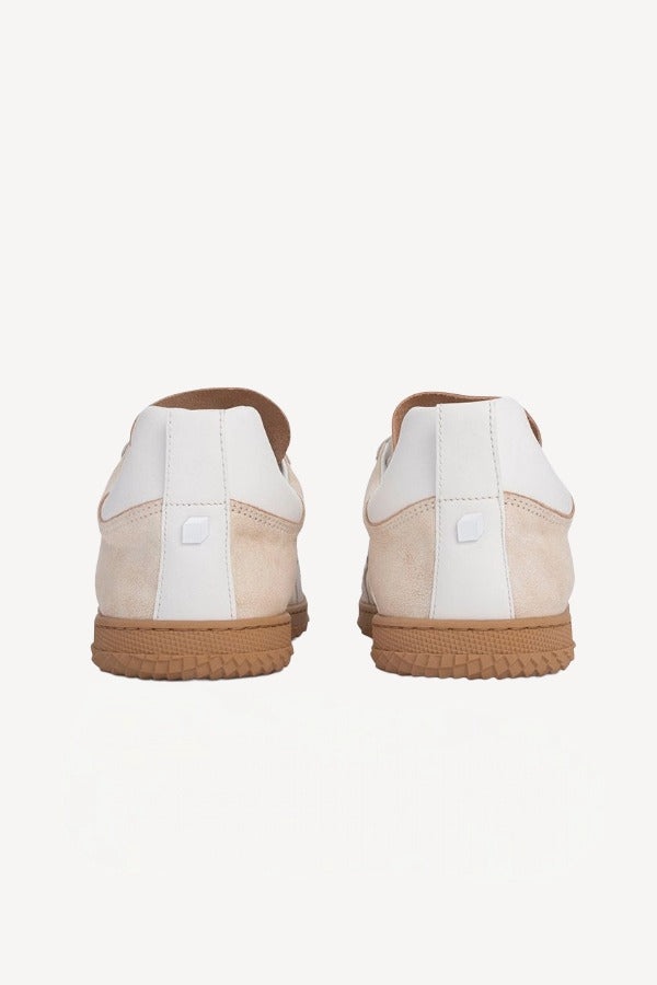 Back view of multi-white suede calf start sneakers on white background, with no model shown.