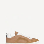 Right side view of camel start sneakers on white background, with no model shown.