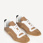 Pair view of camel start sneakers on white background, with no model shown.