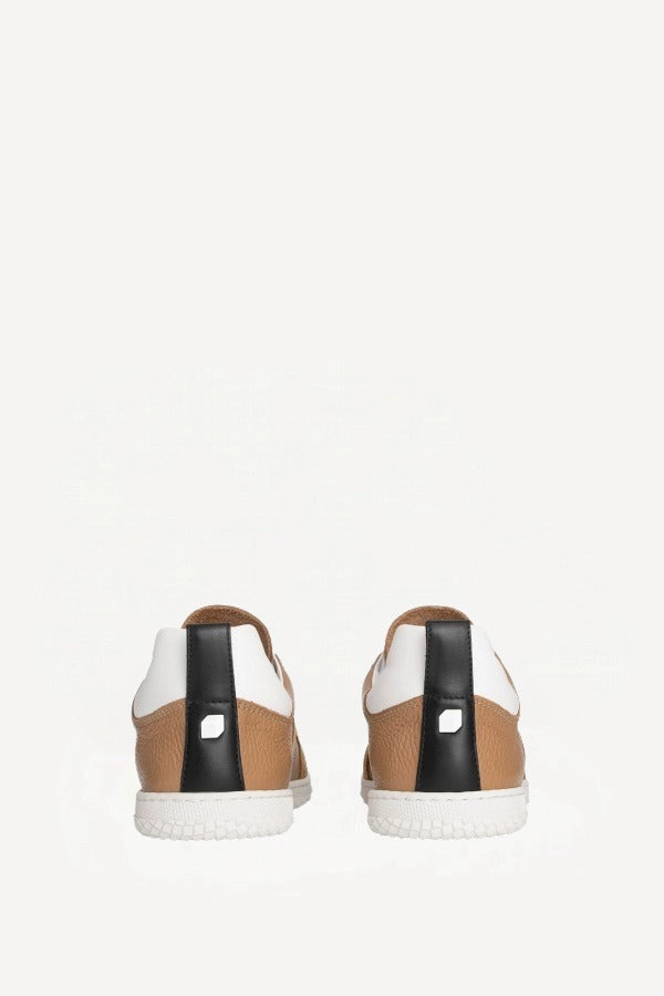 Back view of camel start sneakers on white background, with no model shown.