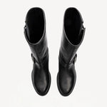 Overhead view of black wild calf ankle boot on white background, with no model shown.