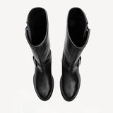Overhead view of black wild calf ankle boot on white background, with no model shown.