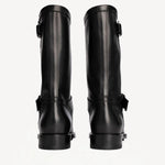 Back view of black wild calf ankle boot on white background with no model shown.