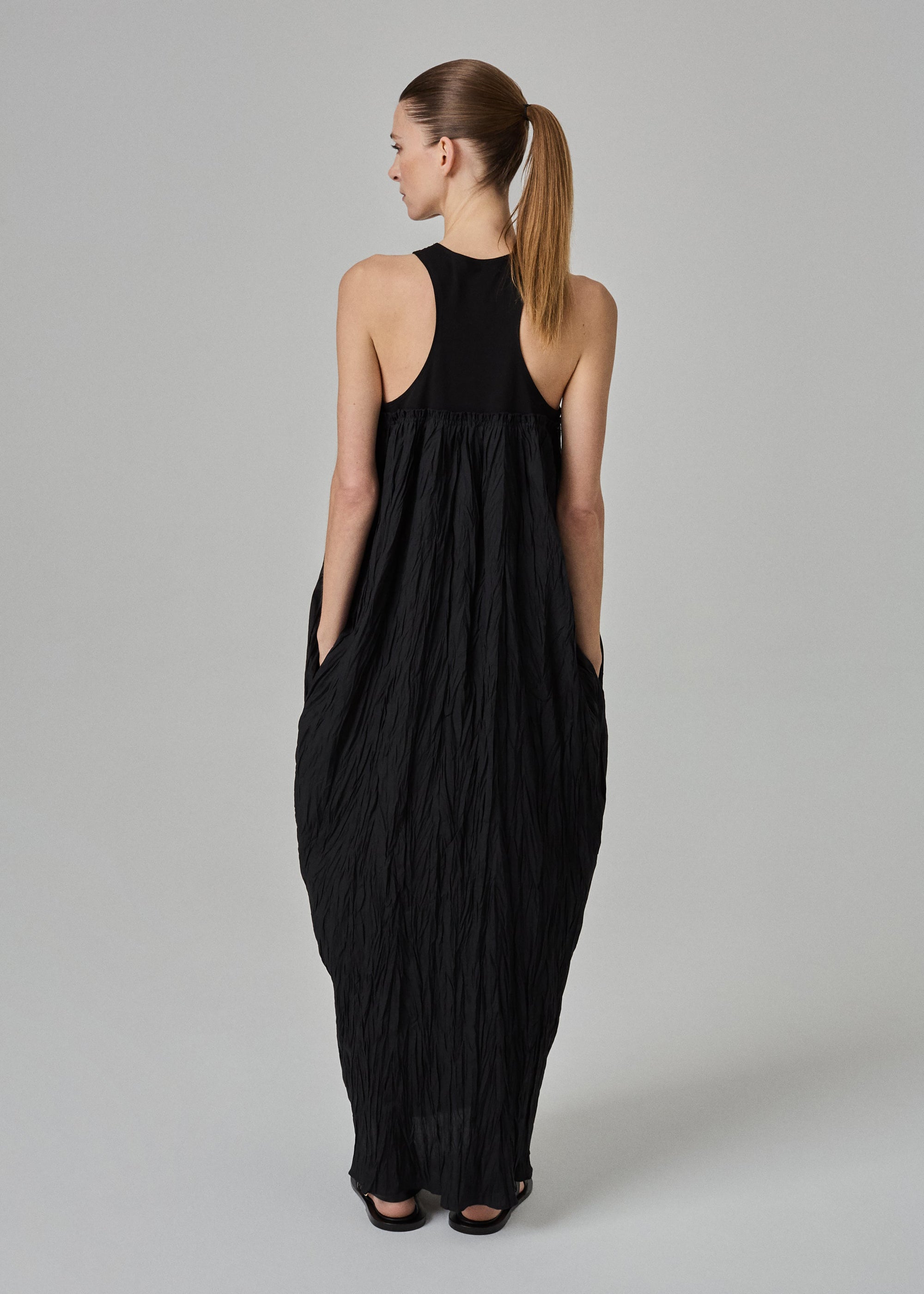 Plisse Tank Dress - Black