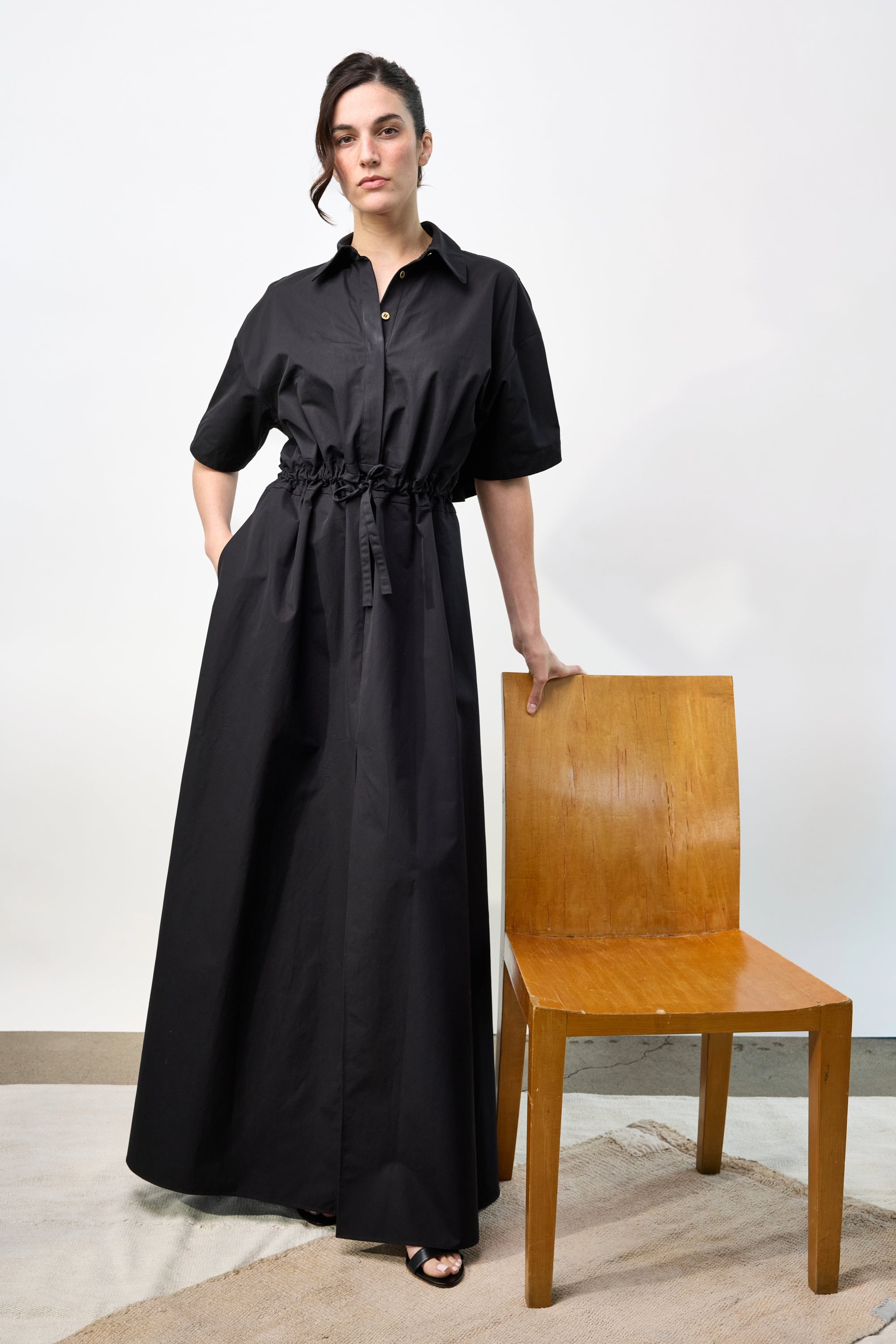 Poplin Long Dress - Black