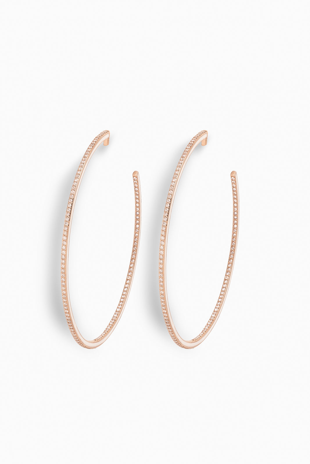 18K Rose Gold White Enamel Deco Hoops with Diamonds