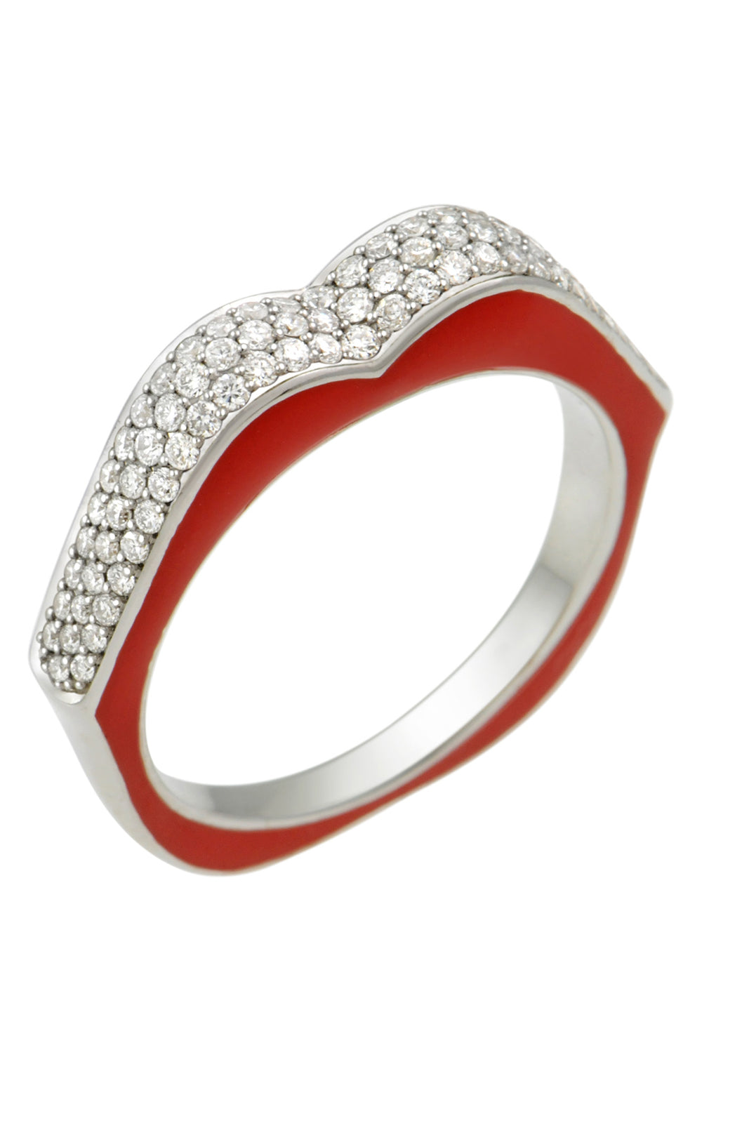18K White Gold Red Enamel with Diamonds BIG OMG Ring