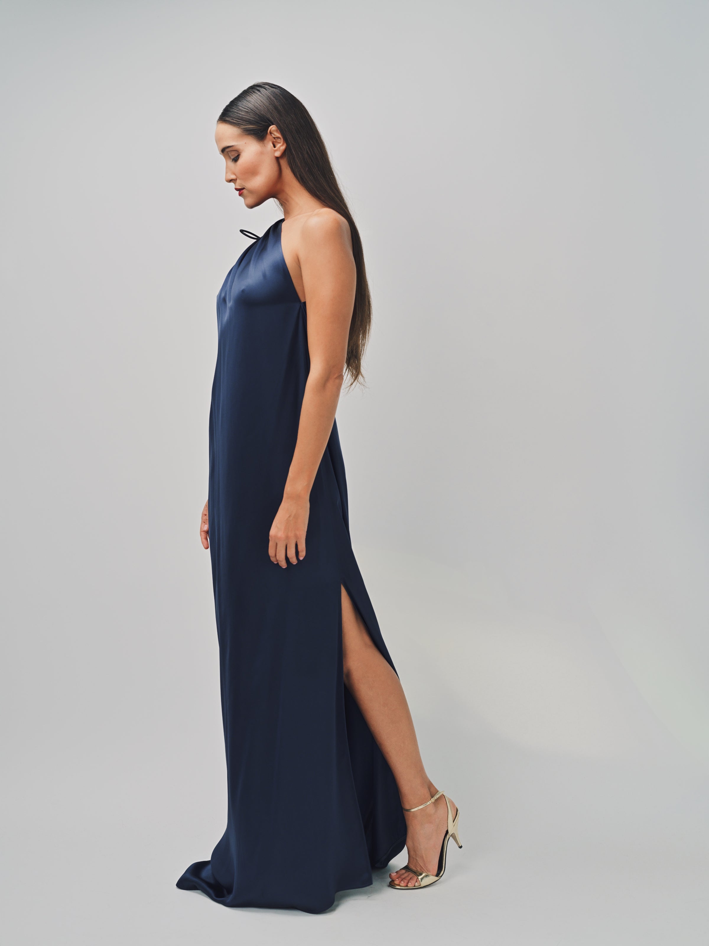 Maison Rabih Kayrouz Fluid Satin Dress Navy / 36