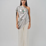 Maison Rabih Kayrouz Silk Lame Top Silver / 36
