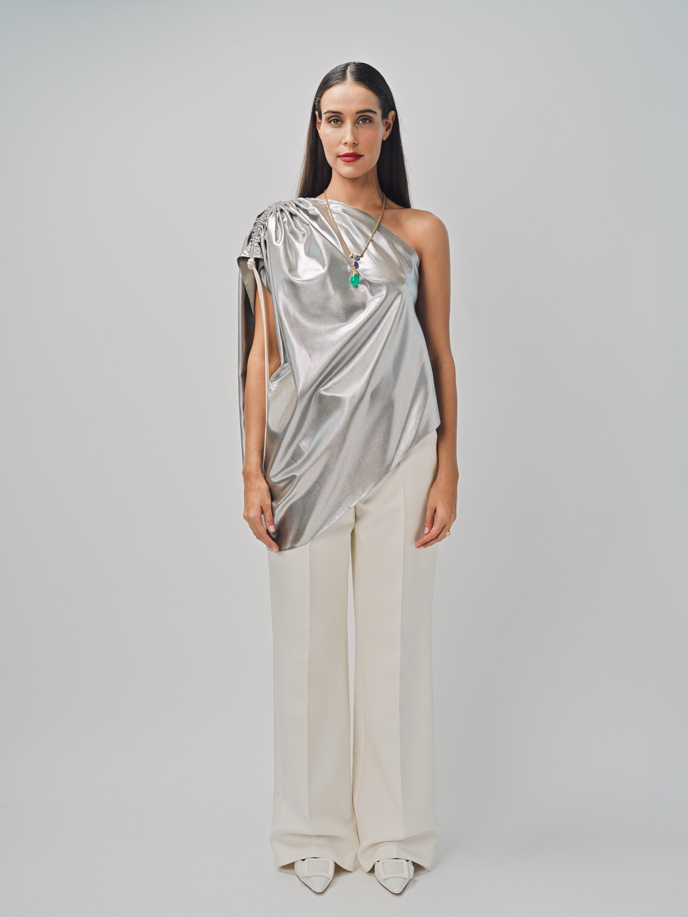 Maison Rabih Kayrouz Silk Lame Top Silver / 36