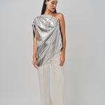 Maison Rabih Kayrouz Silk Lame Top Silver / 36