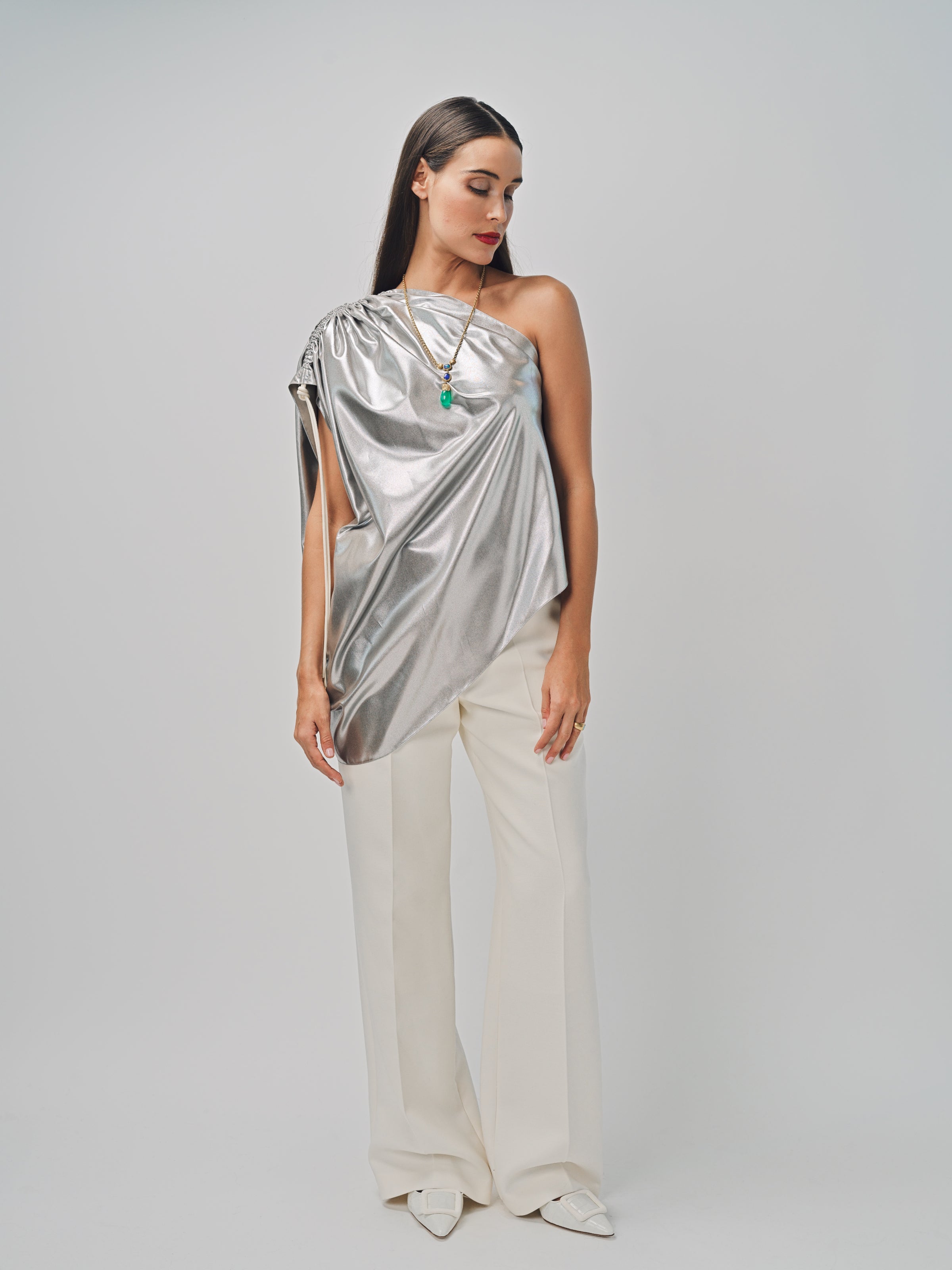 Maison Rabih Kayrouz Silk Lame Top Silver / 36