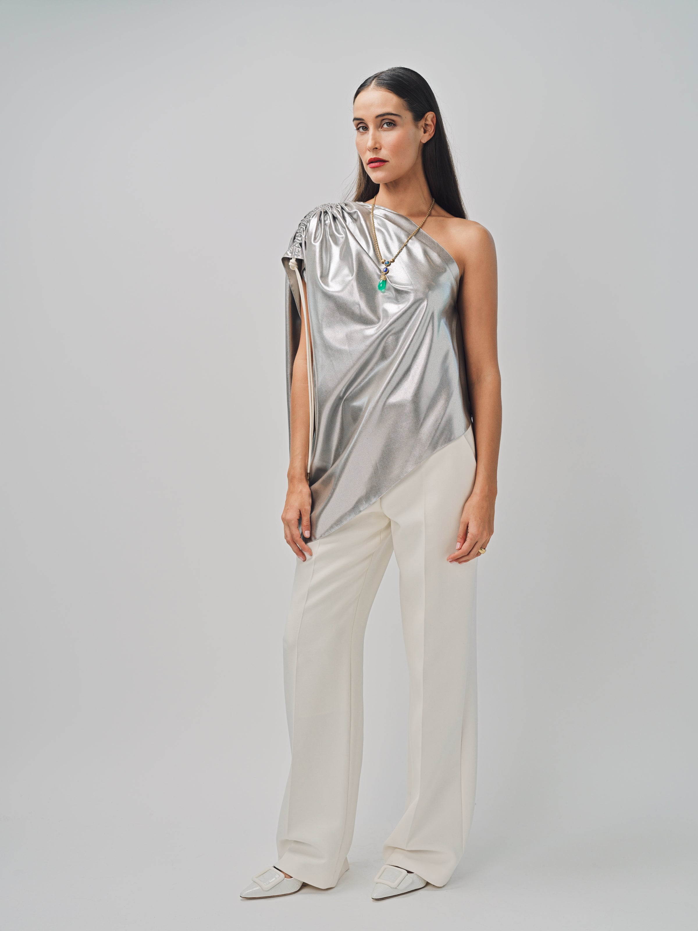 Maison Rabih Kayrouz Silk Lame Top Silver / 36
