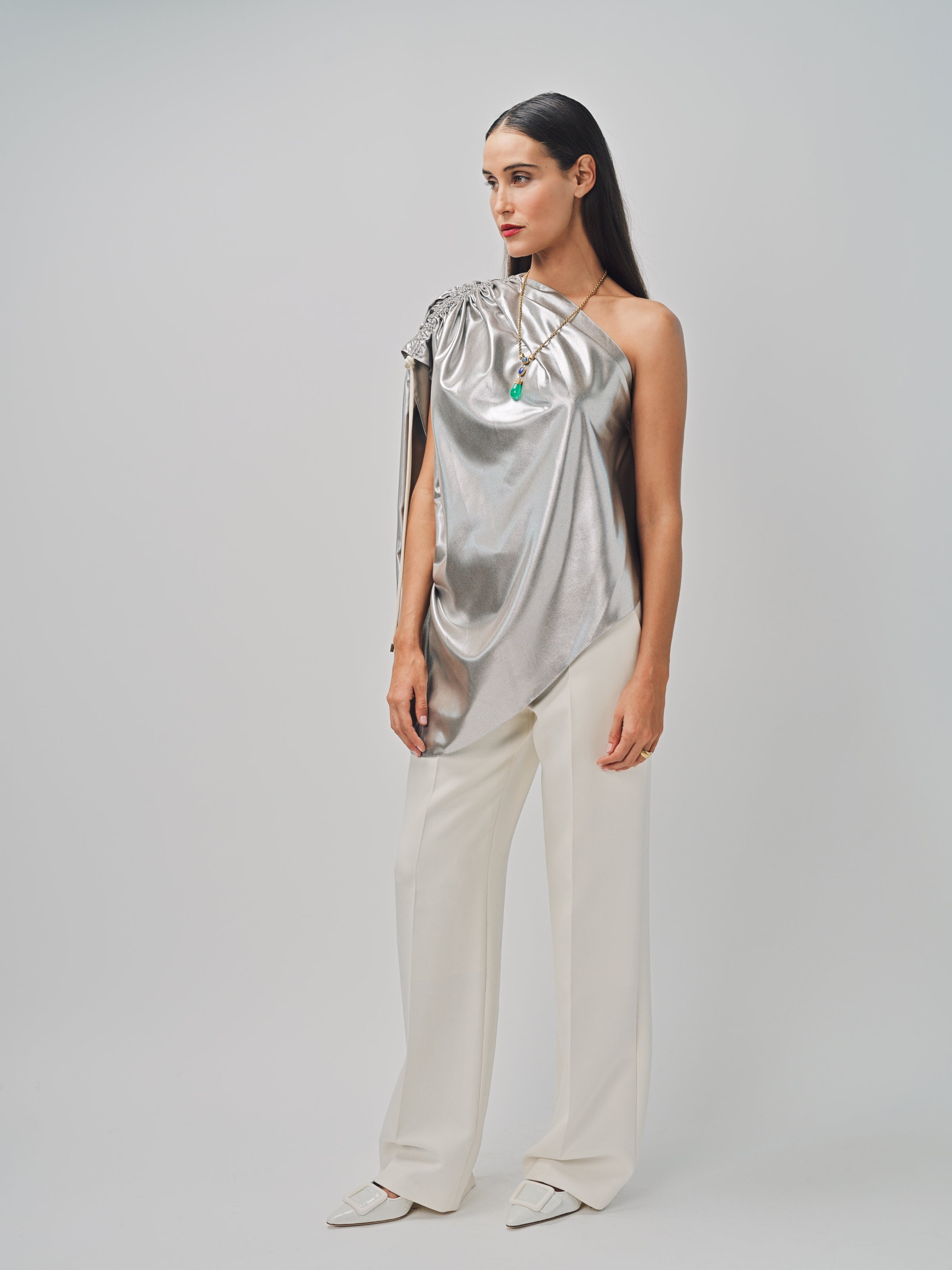 Maison Rabih Kayrouz Silk Lame Top Silver / 36