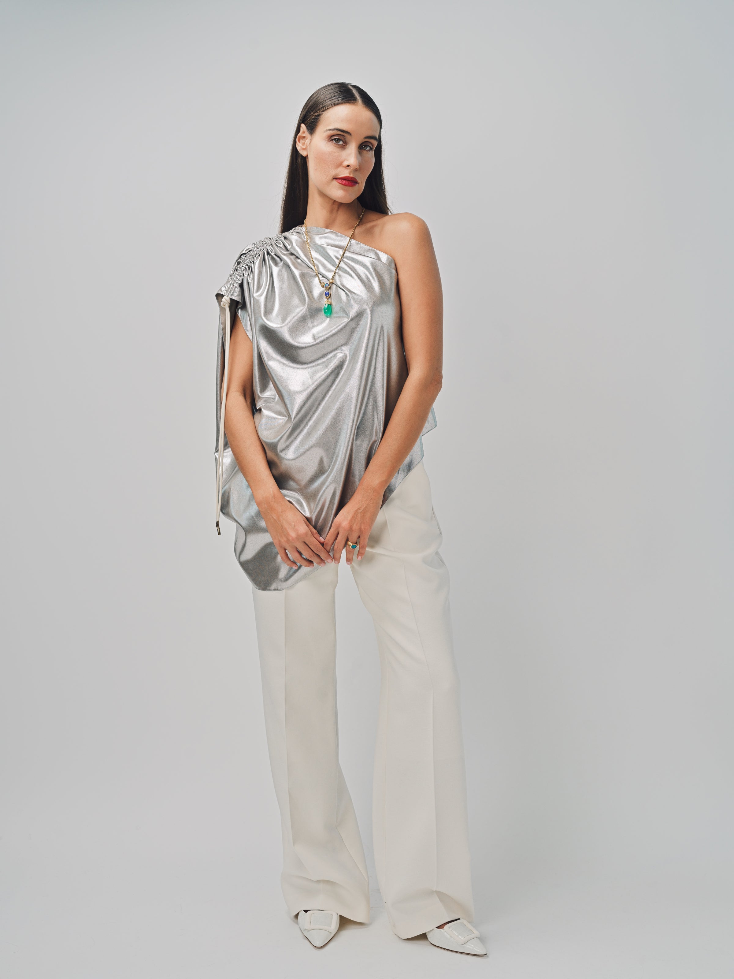 Maison Rabih Kayrouz Silk Lame Top Silver / 36