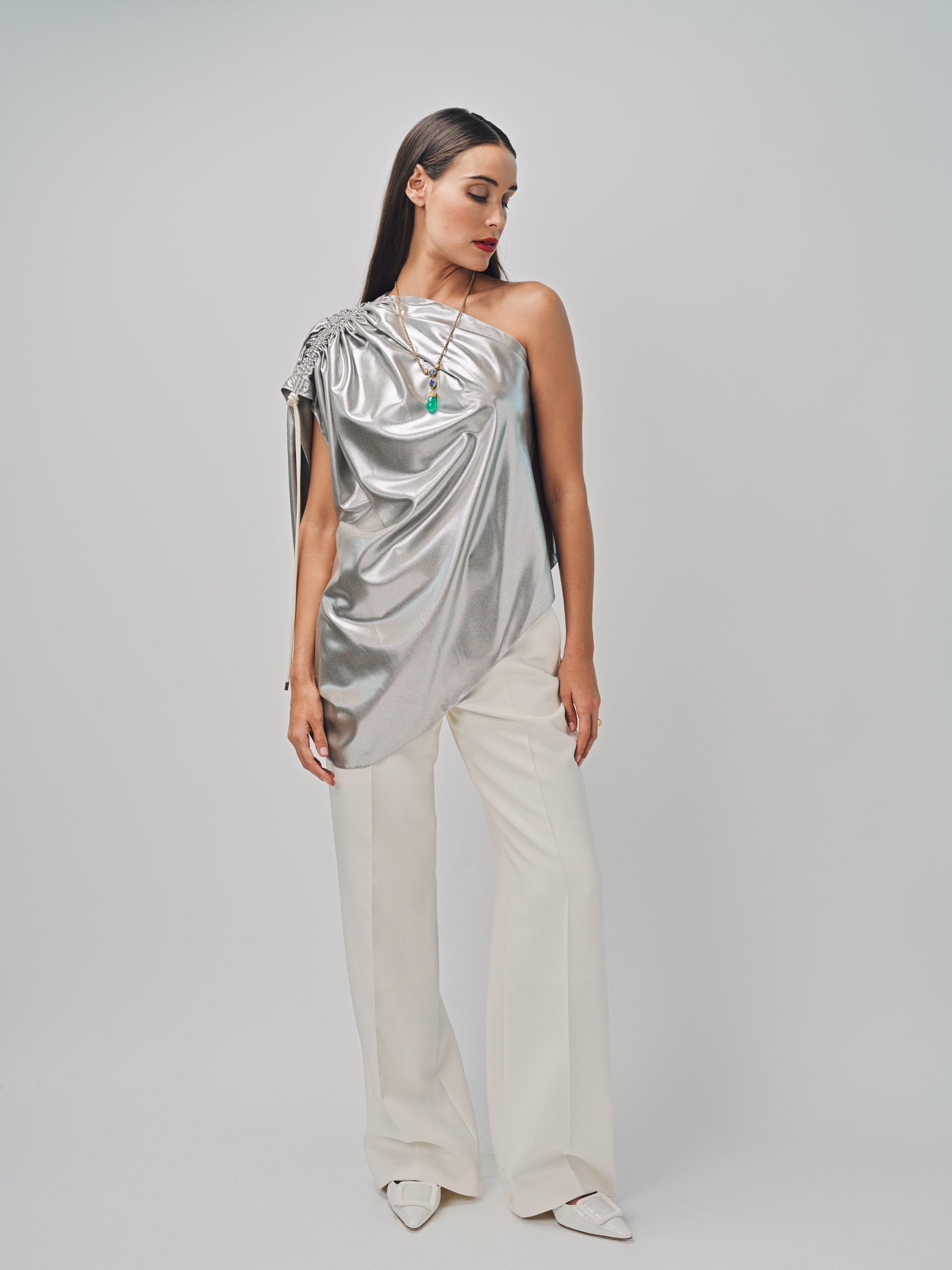 Maison Rabih Kayrouz Silk Lame Top Silver / 36