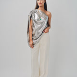 Maison Rabih Kayrouz Silk Lame Top Silver / 36