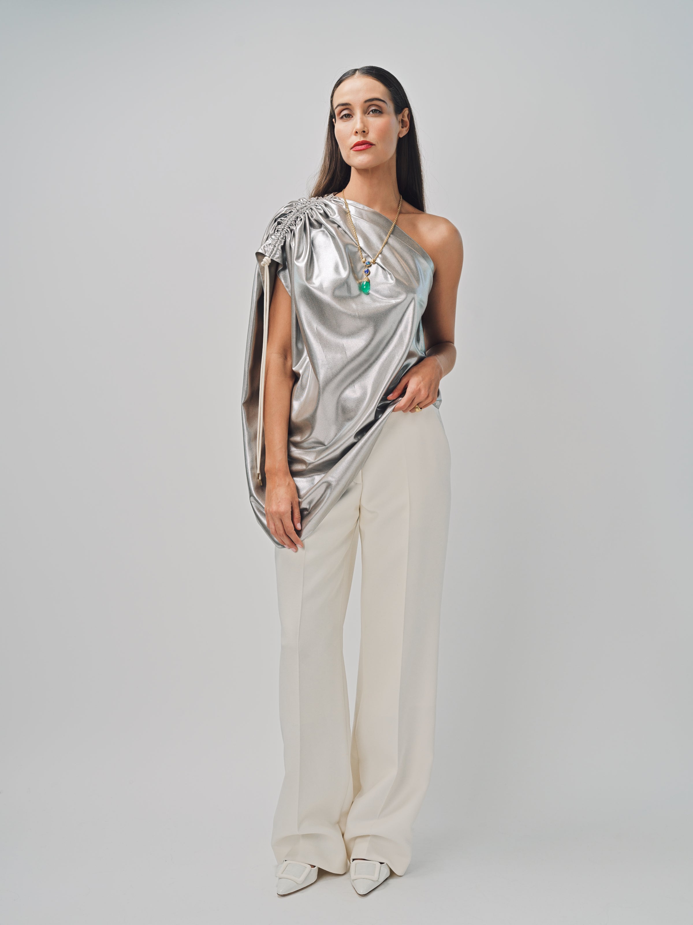 Maison Rabih Kayrouz Silk Lame Top Silver / 36