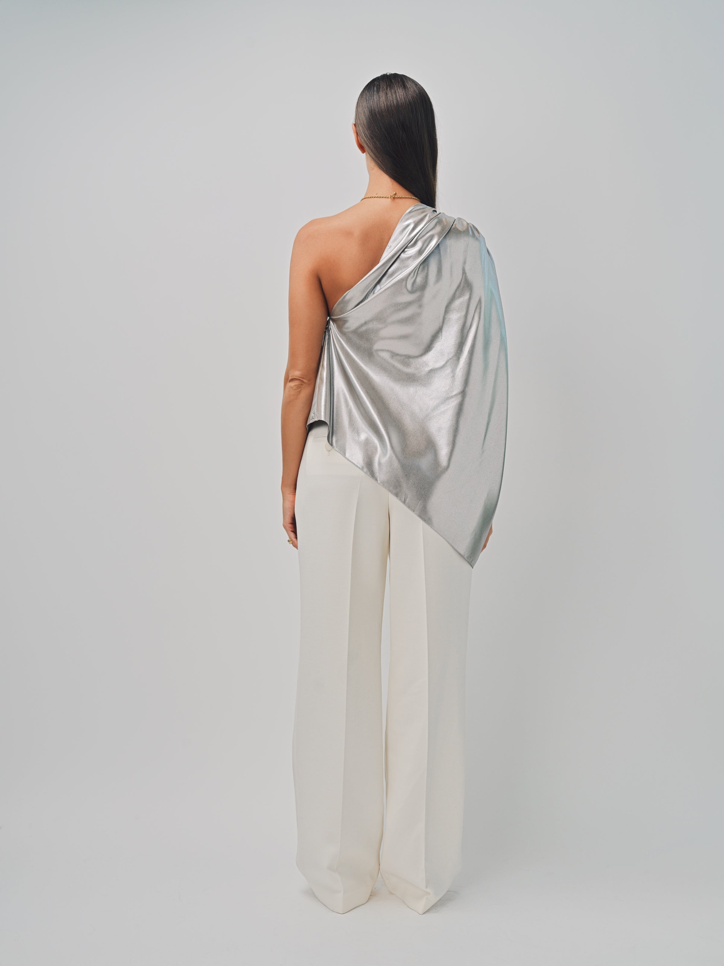 Maison Rabih Kayrouz Silk Lame Top Silver / 36